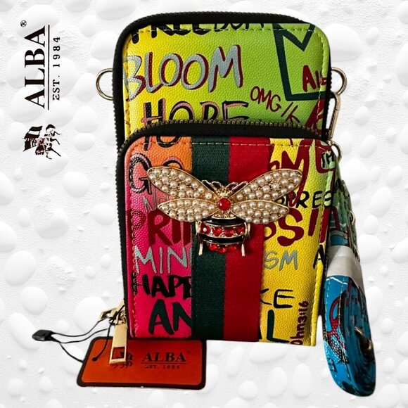 MULTI COLOURED ONLY Graffiti Queen Bee Crossbody Bag/Cell Phone NWT - Picture 1 of 8